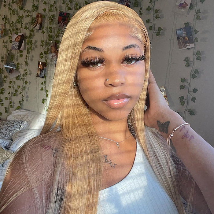 Honey Blonde Color #27 Straight Human Hair Lace Wigs | Withme Hair