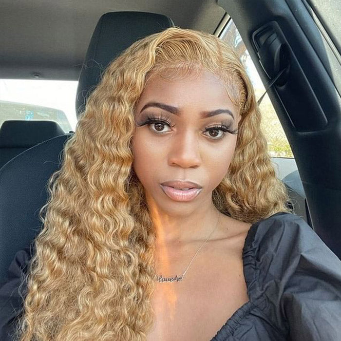 Honey Blonde Color #27 Water Wave Human Hair Lace Wigs | Withme Hair