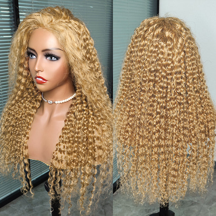 Honey Blonde Color #27 Water Wave Human Hair Lace Wigs | Withme Hair