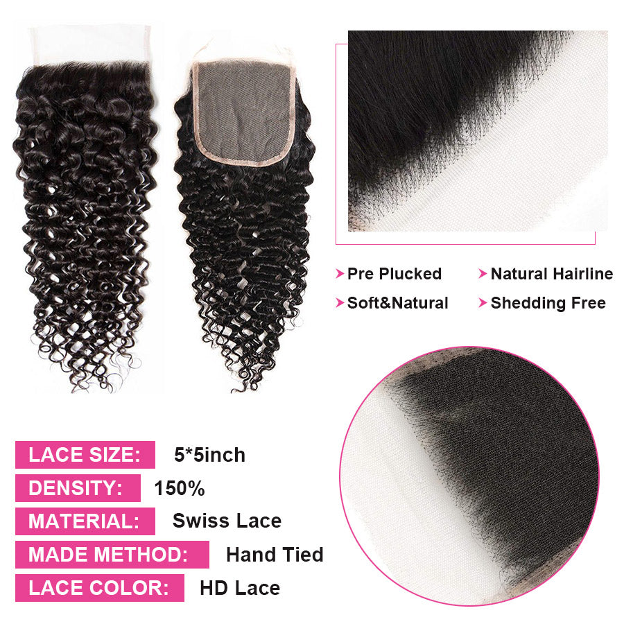 HD 5x5 Inch Lace Closure Curly Wave Undectable Invisible Lace