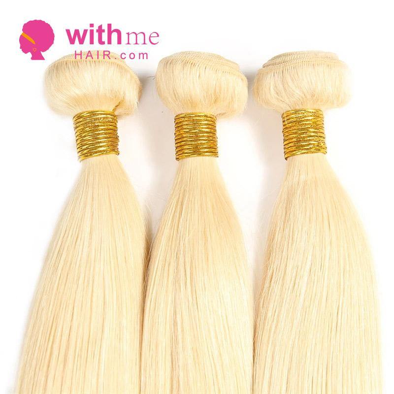 Withme Hair 4PCS Straight #613 Blonde Color Brazilian Human Virgin Hair Bundles