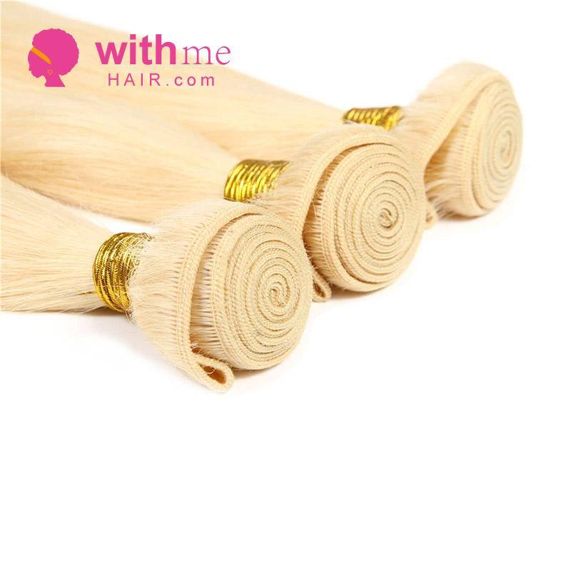 Withme Hair 4PCS Straight #613 Blonde Color Brazilian Human Virgin Hair Bundles