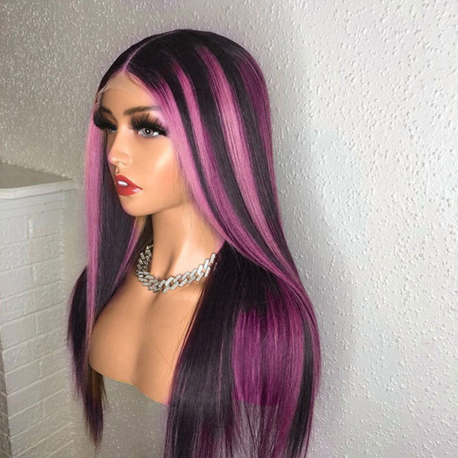 Withme Hair 1B/Pink Highlight Wig 13x4 Lace Front Wig