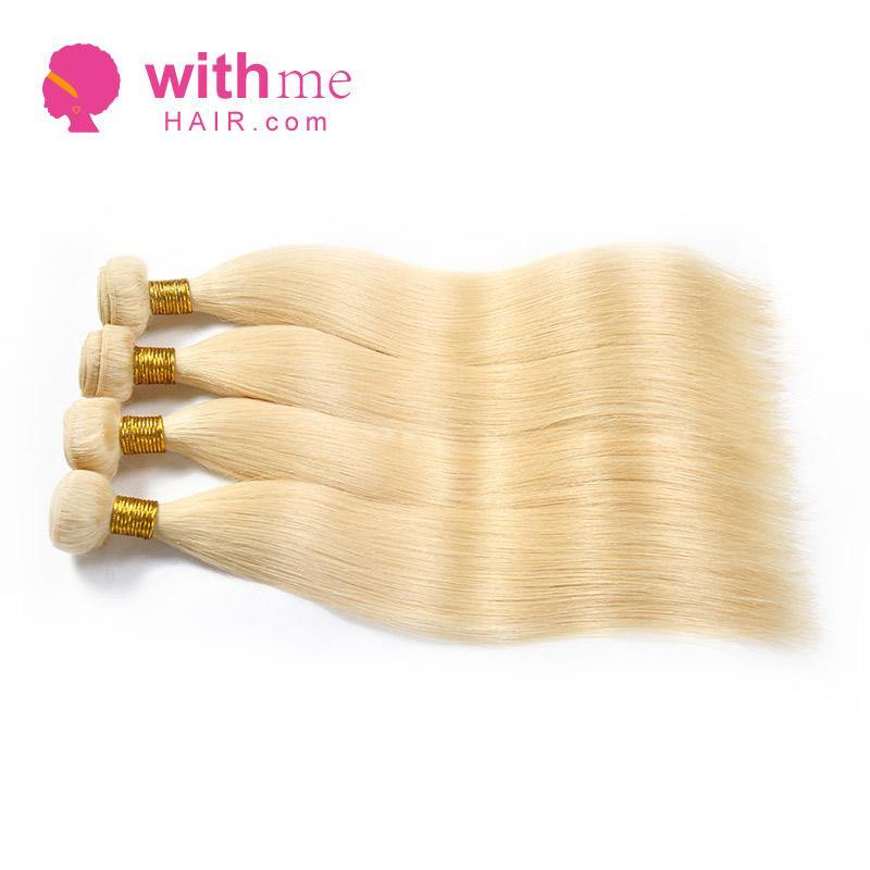 Withme Hair 4PCS Straight #613 Blonde Color Brazilian Human Virgin Hair Bundles