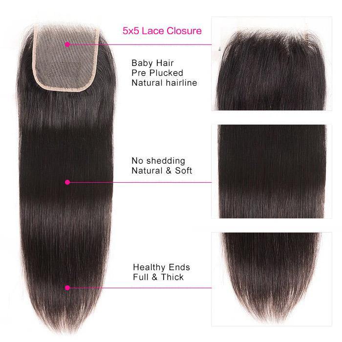 Withme Hair 5*5 Inch Lace Closure Straight Hair Brazilian Human Hair - Withme Hair