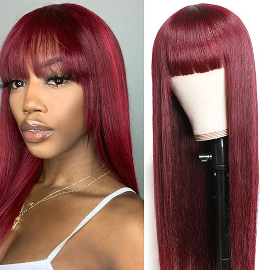 Withme Hair #99J Color Machine Made Wig With Bang Body Wave