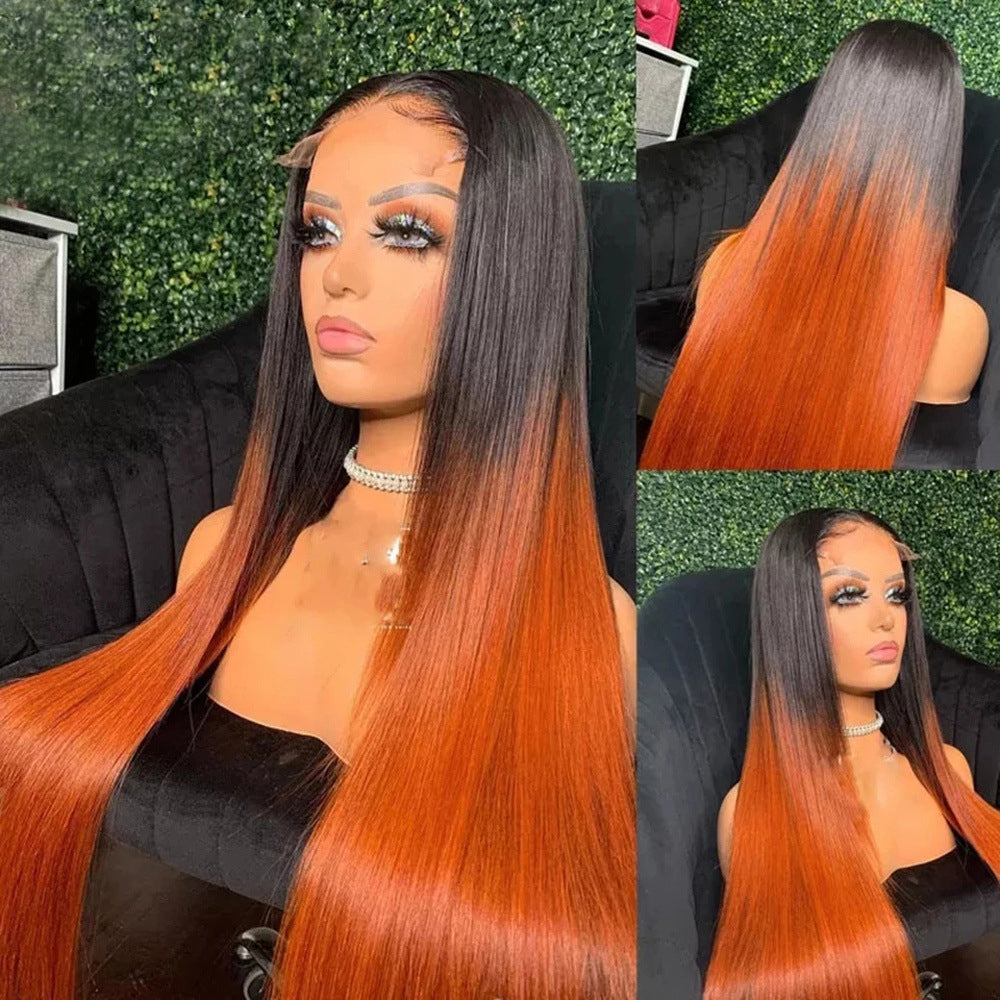 T1b/Orange Ombre Color 13x4 Lace Frontal Wig Straight