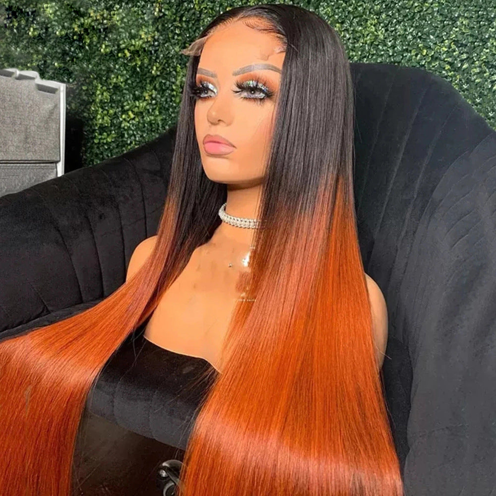 T1b/Orange Ombre Color 13x4 Lace Frontal Wig Straight