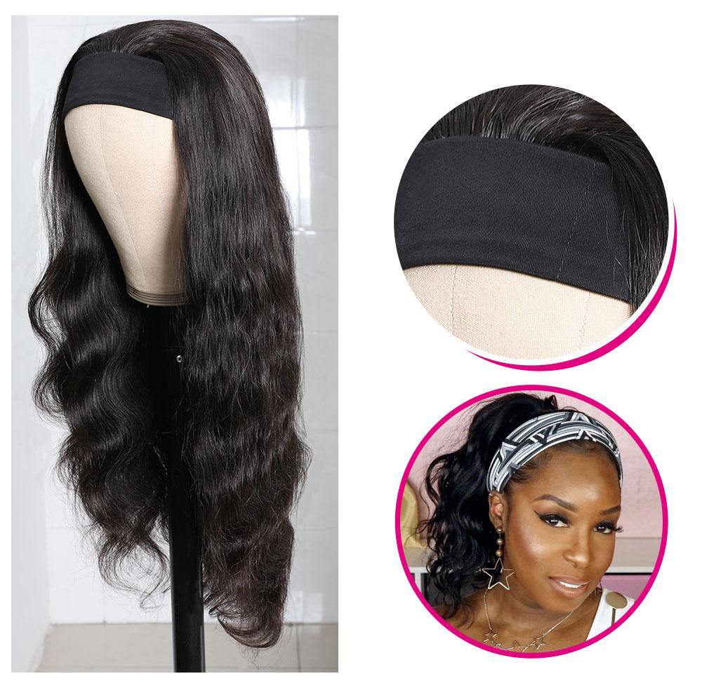 Withme Hair Headband Wigs Remy Human Hair Wigs Body Wave 150 Density None Lace Wig Brizilian - Withme Hair