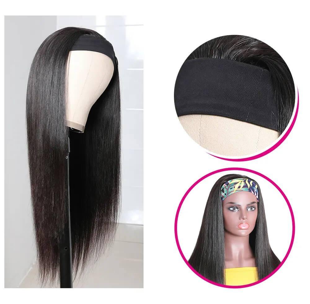 Withme Hair Straight Headband Wigs Remy Human Hair Wigs 150% Density None Lace Wig Brizilian - Withme Hair