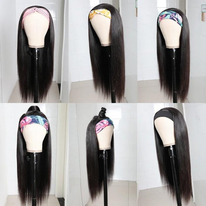 Withme Hair Straight Headband Wigs Remy Human Hair Wigs 150% Density None Lace Wig Brizilian - Withme Hair