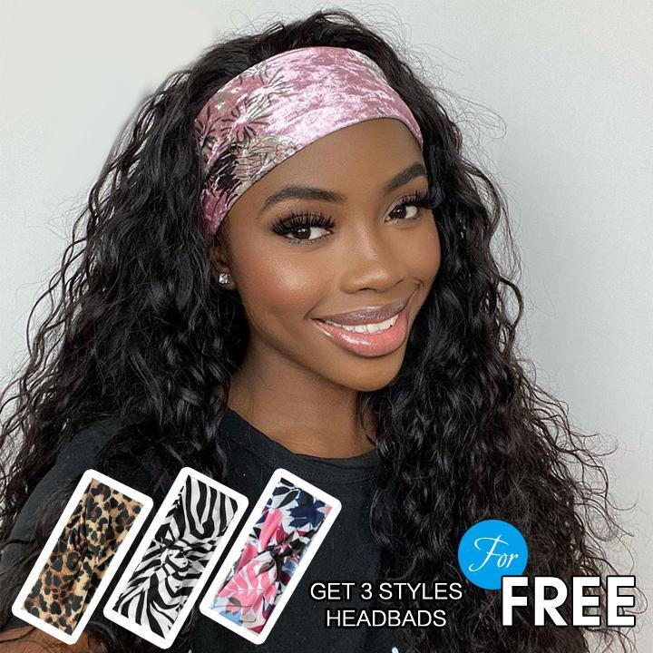 Withme Hair Headband Wigs Remy Human Hair Wigs Water Wave 150% Density None Lace Wig Brizilian - Withme Hair
