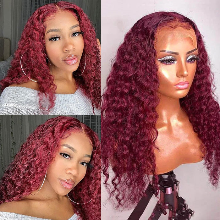 Withme Hair #99J Color 13x4 Lace Frontal Wig Deep Wave