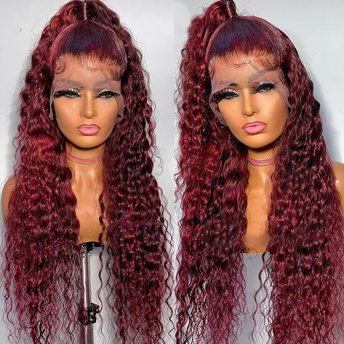 Withme Hair #99J Color 13x4 Lace Frontal Wig Deep Wave