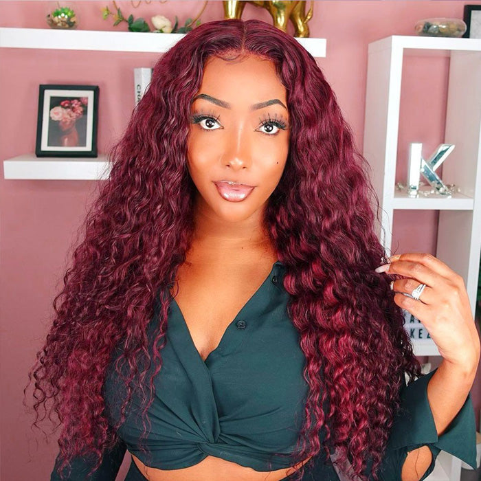 Withme Hair #99J Color 13x4 Lace Frontal Wig Deep Wave