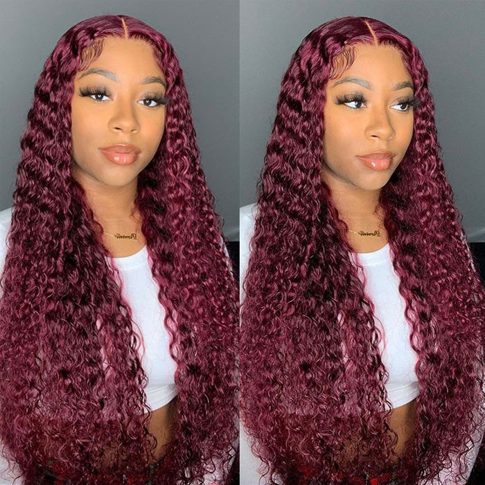 Withme Hair #99J Color 13x4 Lace Frontal Wig Deep Wave