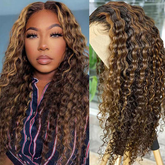 Withme Hair Highlight Honey Blonde Color 13x4 Lace Frontal Wig Deep Wave