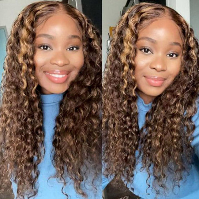 Withme Hair Highlight Honey Blonde Color 13x4 Lace Frontal Wig Deep Wave