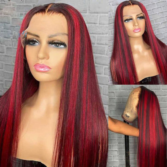 Withme Hair P1b/Red Color Pre-plucked 13x4 Lace Frontal Wig