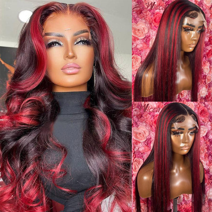 Withme Hair P1b/Red Color Pre-plucked 13x4 Lace Frontal Wig