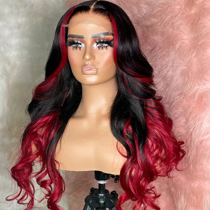 Withme Hair P1b/Red Color Pre-plucked 13x4 Lace Frontal Wig