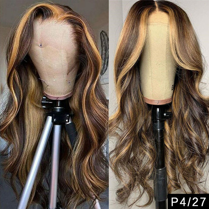 T4/27 Honey Blonde Ombre Color 13x4 Lace Frontal Wig Body Wave