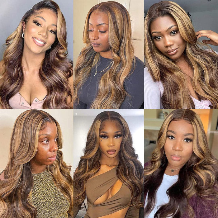 T4/27 Honey Blonde Ombre Color 13x4 Lace Frontal Wig Body Wave