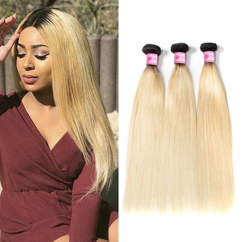 Withme Hair #T1b/613 Blonde 3pcs Hair Bundles Straight Brazilian Human Hair - Withme Hair