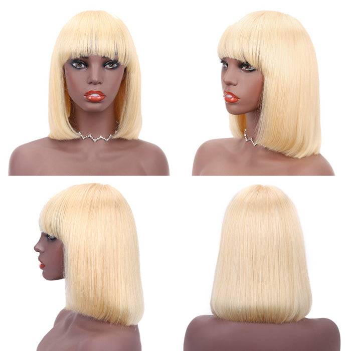 Withme Hair #613 Blonde Color Full Machine Made Bob Wig with Bang