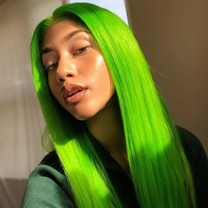 Lemon Green Color Human Hair Lace Frontal Wig Pre Plucked With Baby Hair