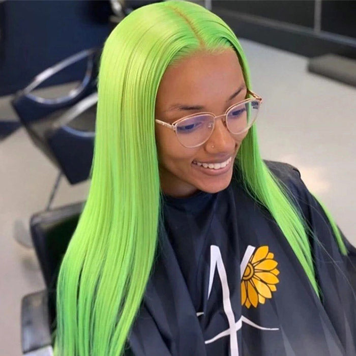 Lemon Green Color Human Hair Lace Frontal Wig Pre Plucked With Baby Hair