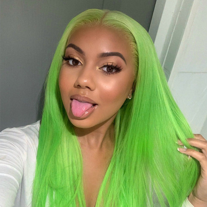 Lemon Green Color Human Hair Lace Frontal Wig Pre Plucked With Baby Hair