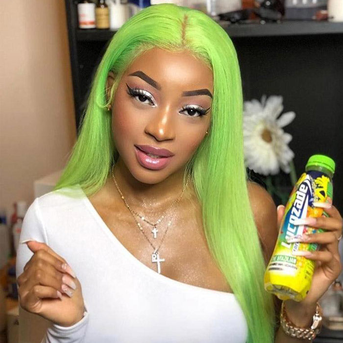 Lemon Green Color Human Hair Lace Frontal Wig Pre Plucked With Baby Hair