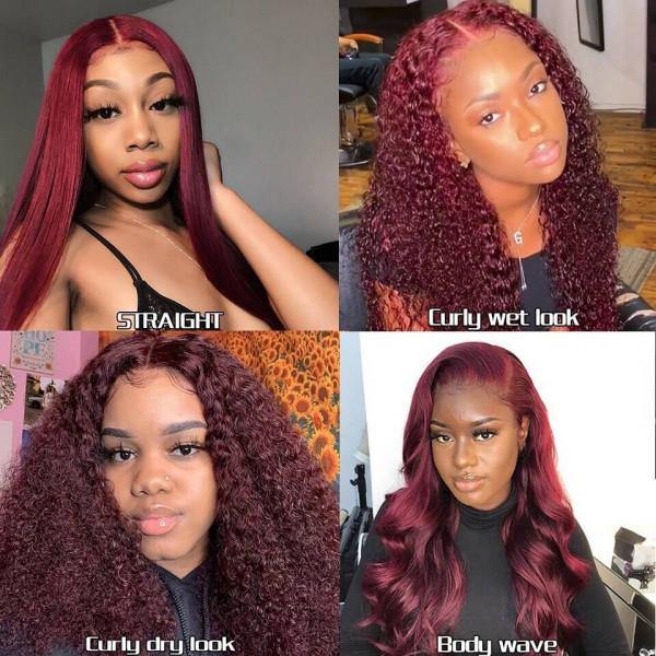 Withme Hair #99J Burgundy Color 13x4 Lace Frontal Wig Curly Wave Human Hair Wigs - Withme Hair