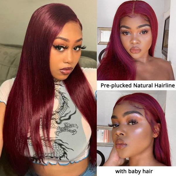 Withme Hair #99J Burgundy Color 13x4 Lace Frontal Wig Straight Human Hair Wigs - Withme Hair