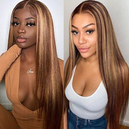 Withme Hair Highlight Honey Blonde Color 13x4 Lace Frontal Wig Straight Human Hair Wigs - Withme Hair