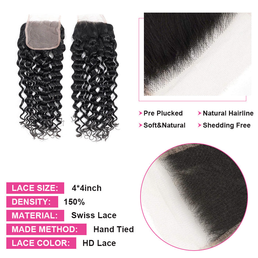 HD 4x4 Inch Lace Closure Water Wave Undectable Invisible Lace